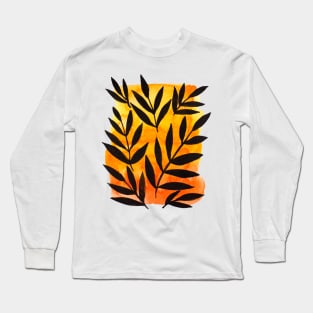 Black branches - orange background Long Sleeve T-Shirt